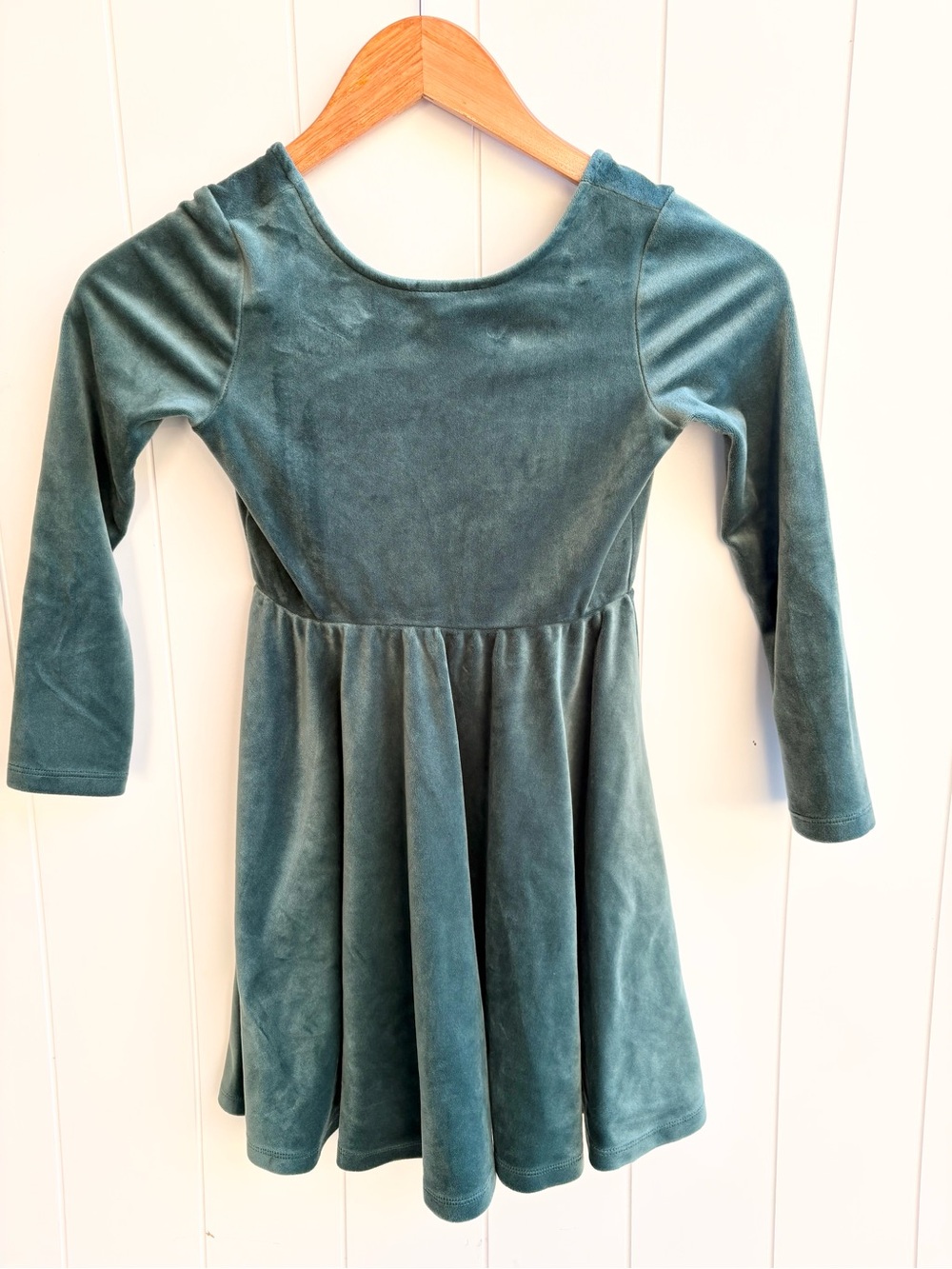 Girls' Teal Velvet Long-Sleeve Skater Dress